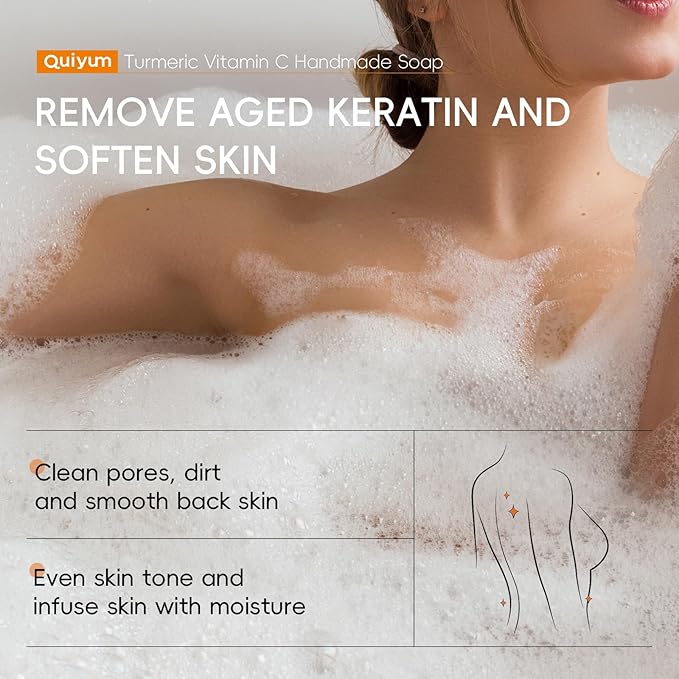 Natural Turmeric Soap Bar for Dark Spot- Vitamin C Dark Spot Remover for Face, Skin Care Sets, Facial Skin Care Products, Even Skin Tone, 3 Pack with African Net Sponge (3.53 Oz/Pcs)