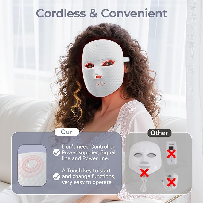 Red Light Therapy Mask for Face,Cordless LED Face Mask Light Therapy LED Silicone Mask for Home Working Travel Yoga Sleep