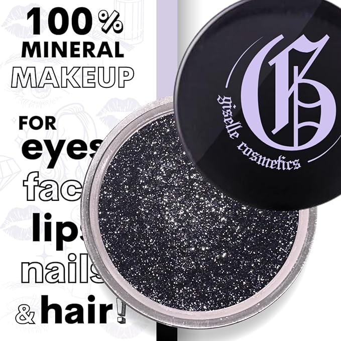 Diamond Dust Loose Powder Eyeshadow - Non Toxic, Organic Mineral Eye Shadow Palette with Shimmer, Glitter & Iridescent Shades - Moondust, Grey, Black & Light Grey Pigments