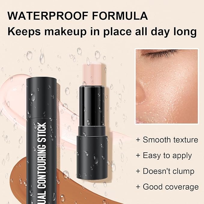 6 Colors Cream Contour Stick Makeup Kit, Shades with Highlighter Stick, Blush Stick and Bronzer Stick for Sculpt the Cheeks, Double-End Bronzer Stick, Waterproof,Dewy & Matte Finish (SET B)