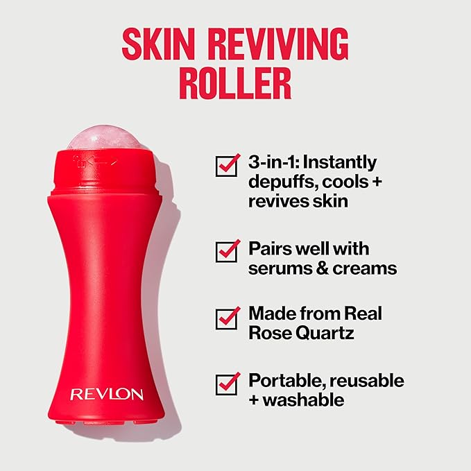 Revlon Skin Reviving Roller with Rose Quartz for All-Day Facial Reviving & Brightening, Compact & Reusable, Gentle on Skin, 1 count (Pack of 2)