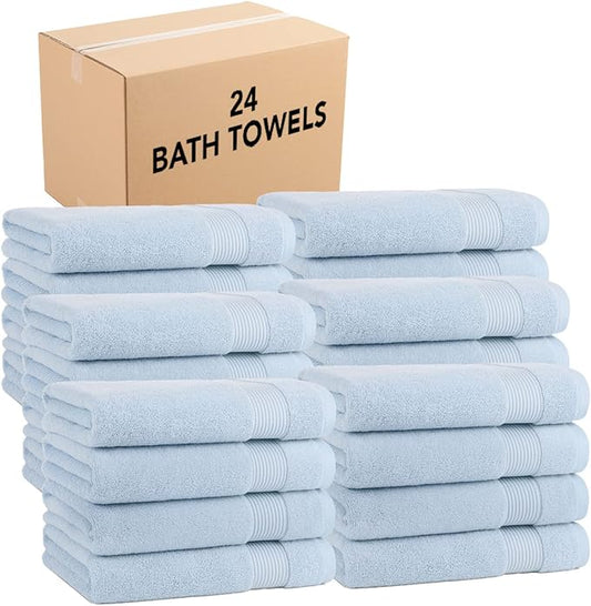 Arkwright Bath Towels Set of 4 - (Bulk Case of 24) Super Soft 100% Cotton, 600 GSM Quick Dry & Absorbent, Luxury Bathroom Essentials for Hotels, Spa, Hosts, and Vacation Rentals, Misty Blue