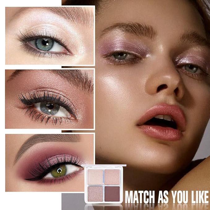 Kaely Powder Eyeshadow Quad, Pearl Mauve Glitter Shimmer Eyeshadow Palette Makeup, Neutral Eye Shadow Palette for Older Women Pigmented Waterproof, sombras para ojos, Blendable, Cruelty-free, 11