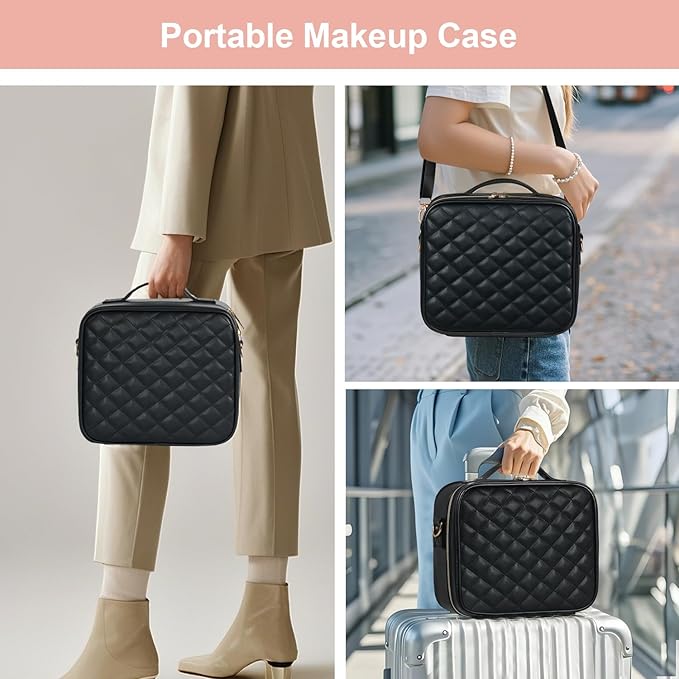 BEAUTY CASE Makeup Bag with Led Mirror, 10 Inch Portable Travel Cosmetic Organizer Case with Adjustable Dividers, USB Charging, Large Capacity, Ideal for Travel, Gift for Women Girls, Black