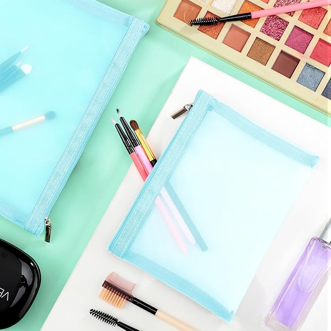 6 Pieces Mesh Makeup Bags Mesh Cosmetic Bag Portable Travel Organizing Zipper Pouch Toiletries Makeup Pouches for Home Office Travel Accessories