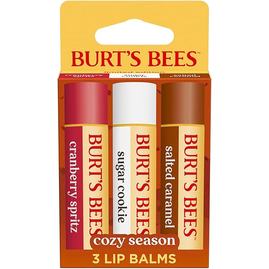 Burt's Bees Stocking Stuffers, Cozy Season Lip Balm Set for Christmas Gifts, With Responsibily Sourced Beeswax, Natural Origin Lip Care, 3 Tubes, 0.15 oz.