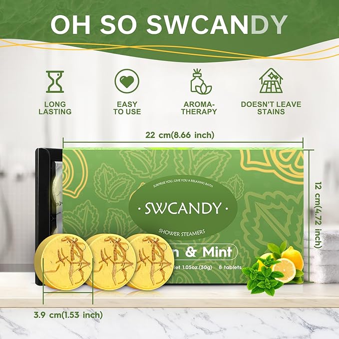 Aromatherapy Shower Steamers Birthday Day Gifts Lemon Mint - Swcandy 8 Pcs Bath Bombs Birthday Gifts for Women, Shower Bombs with Essential Oils, Relaxation Home SPA for Women Who Has Everything