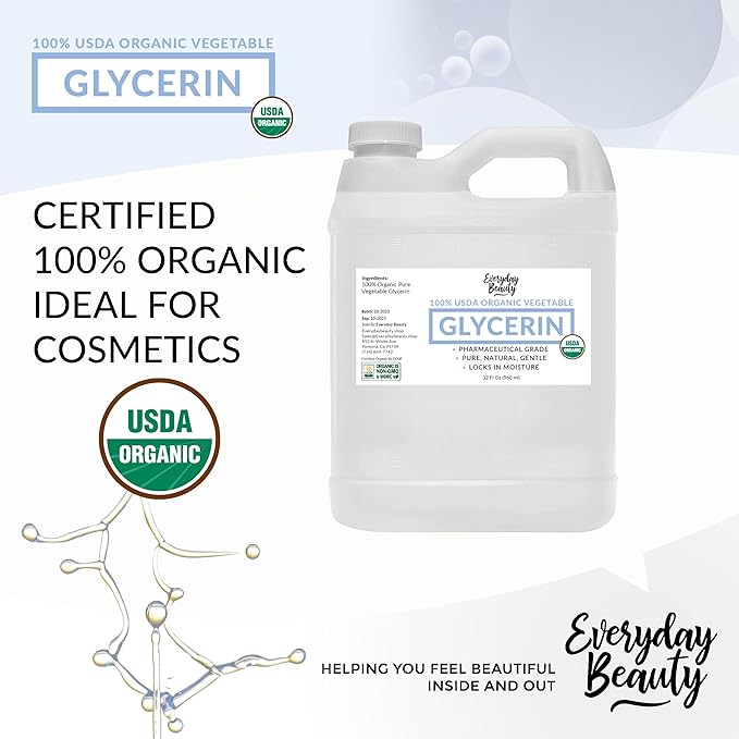 100% Organic Glycerin – USDA Certified - Perfect for DIY Beauty Products, Crafts, and Formulations – Derived From Coconut – Skin and Hair Moisturizer for Deep Hydration – 32 Fl Oz – By Everyday Beauty