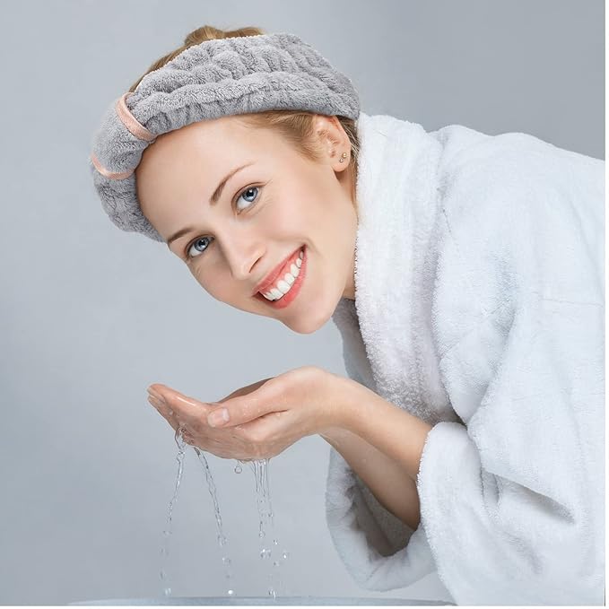 WILLBOND 4 Pack Microfiber Headbands Spa Facial Headbands Makeup Head bands Elastic Terry Cloth Head Wrap for Women Girls Washing Face Makeup Shower Yoga Sports(Gray)