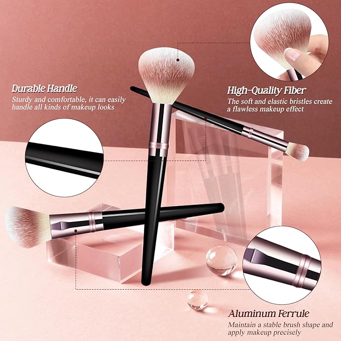 Makeup Brush Set, Premium Synthetic 10 PCS Makeup Brushes, Travel Makeup Brush Set with Soft Hairs, Makeup Brushes Set Professional for Blush, Eyeliner, Eyeshadow, Concealer, and Foundation (Black)