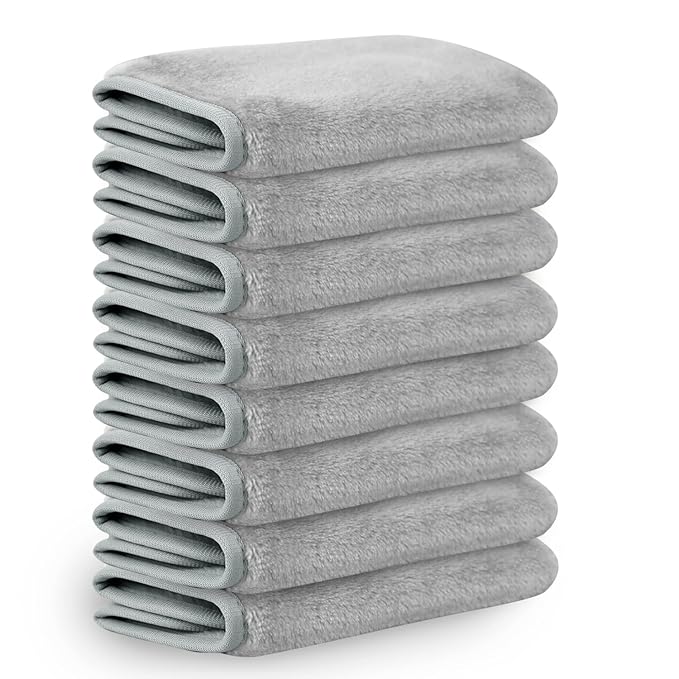 Nugilla Makeup Remover Cloths, 8 Packs Makeup Remover Towels Reusable Face Wash Cloth, Soft Makeup Remover Microfiber Face Cloth for Women(Light Grey)