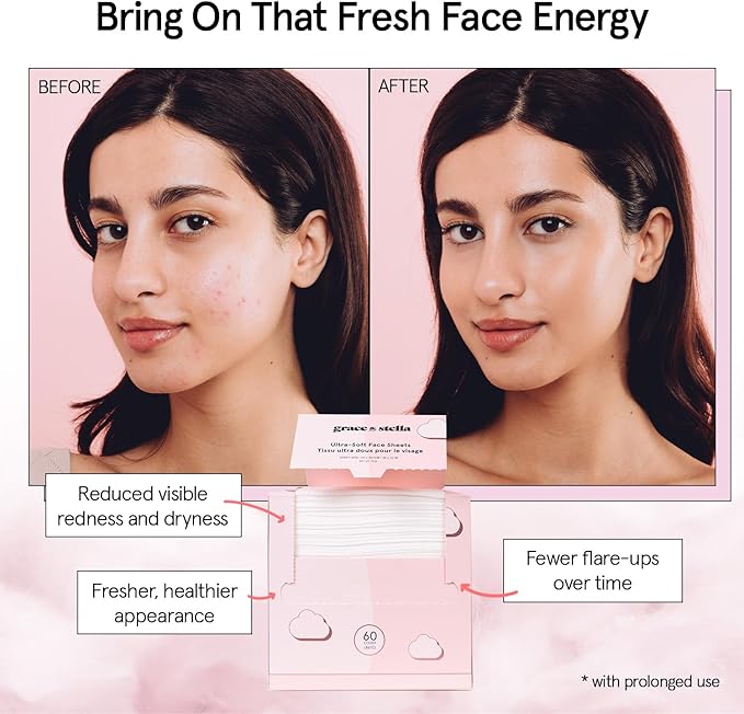 grace & stella Disposable Face Towels - Ultra-Soft & Absorbent Face Wipes - XL Facial Towels for Cleansing & Makeup Removal - Thick Towelettes - Lint-Free Facial Tissue - Vegan, Plant-Based (60 Count)