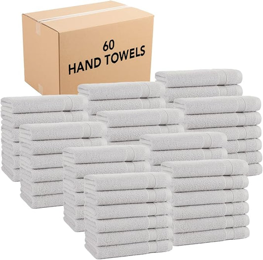 Arkwright Bathroom Hand Towels Set of 6 - (Bulk Case of 60) Super Soft 100% Cotton, 600 GSM Quick Dry & Absorbent, Luxury Bath Essentials for Hotels, Spa, Hosts, and Vacation Rentals, Titanium Grey