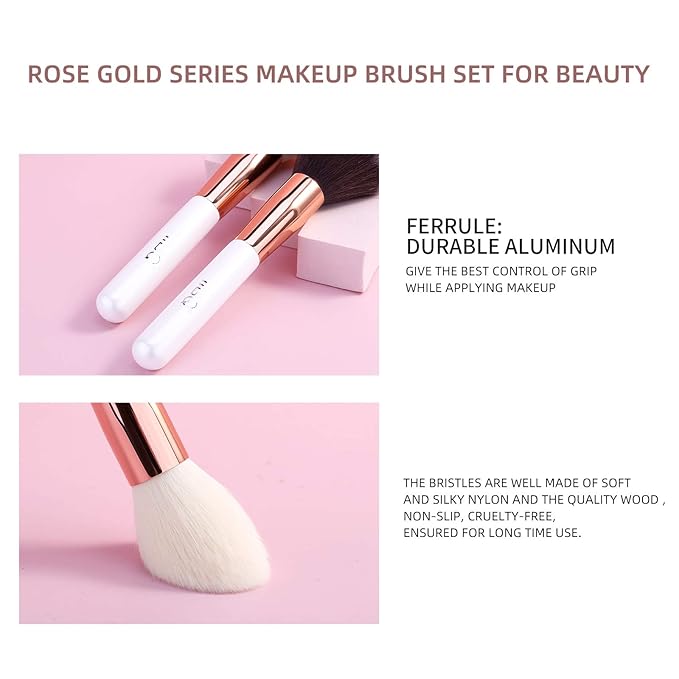 MSQ Makeup Brushes Premium Synthetic 15 Pcs Professtional Makeup Brush Set Foundation Powder Brush Eye Shadows Brushes Concealers Blending Brushes Set White