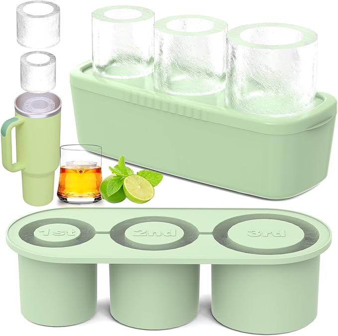 Ice Cube Tray for Tumbler Cup 30Oz-40Oz, 3 Pcs Silicone Cylinder Ice Mold with Lid and Bin for Freezer, Easy Fill and Release Ice Maker for Whiskey, Cocktail BPA-Free
