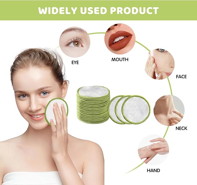 20 Pcs Reusable Makeup Remover Face Pads with Laundry Bag Washable Soft and Comfortable Cleaning Face Skin for All Skin Types.