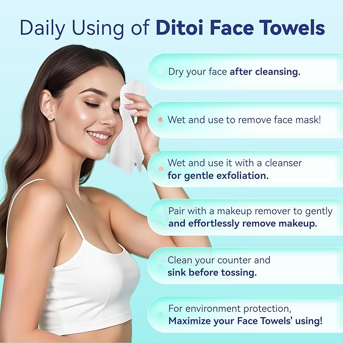 Ditoi Disposable Face Towels,Ultra Thick Face Towelettes XL, Lint-Free Facial Wipes for Makeup Removal & Gentle Skin Care,10"×12",100 Count,Pearl-textured