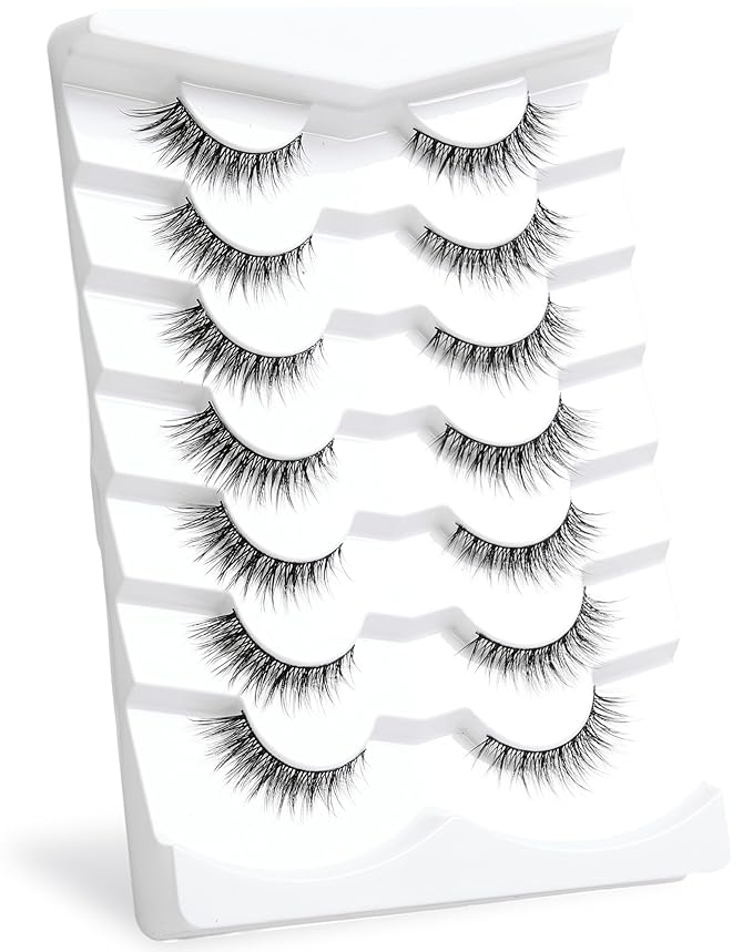 Onlyall Natural Lashes Wispy Lashes Natural Look False Eyelashes Natural Flared Eyelashes False Eye Lashes Soft Fluffy Lashes 7 Pairs D9 Natural Foxy-12mm