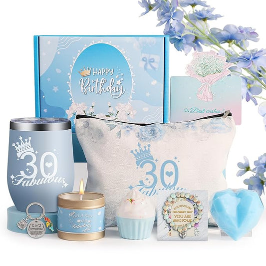 30th Birthday Gifts for Women, 30th Birthday Gifts Ideas Baskets, 9 Pieces Relaxation Gifts for Women Mom, Wife, Girlfriend, Sister, Friends, Her