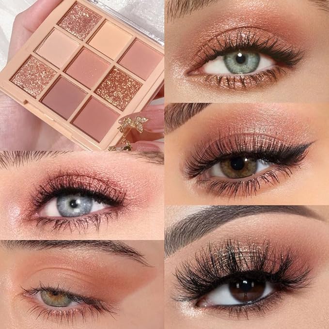 AMY'S DIARY Matte nude neutral Eye Shadow Palette Makeup,Eyeshadow Long Lasting Waterproof Cruelty-Free, 9 Blendable Shades in Smooth for girls (01#)