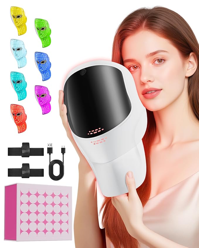 FOLOKE Red Light Therapy Mask for Face & Neck, LED Face Light Therapy,USB C Rechargeable,Infrared Mask for Home Working Travel Yoga