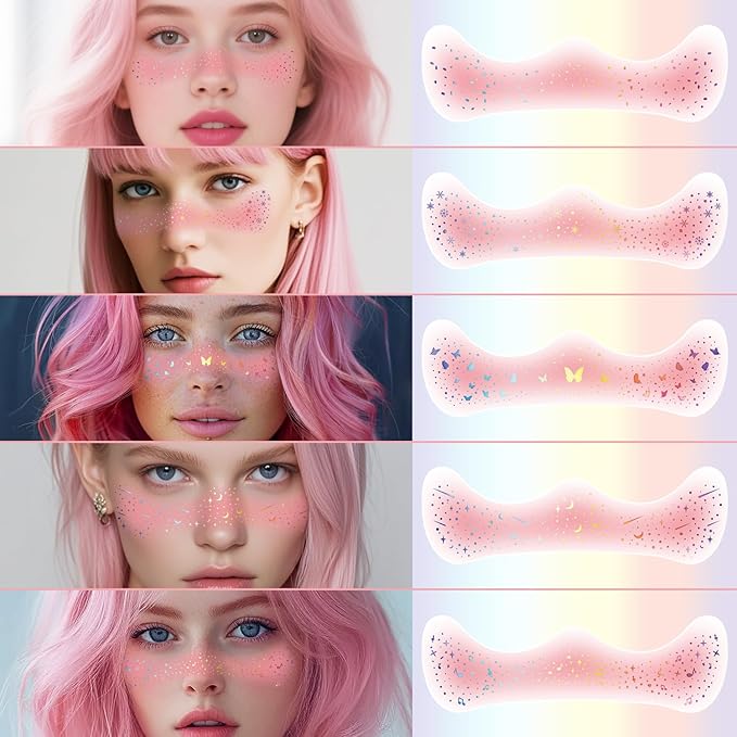 10Pcs Rainbow Face Makeup Patches, Glitter Freckles Face Tattoo for Teenagers & Young Women, Sparkle Freckles Waterproof Face Glitter Freckles for Christmas (10PcsI Blush)
