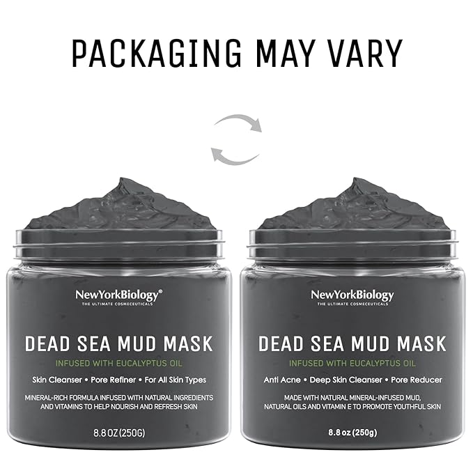 New York Biology Dead Sea Mud Mask for Face and Body | with Eucalyptus | Spa Quality Pore Refiner for Oily Skin | Natural Skincare for Women & Men | Tighten Skin for A Healthier Complexion | 8.8 oz