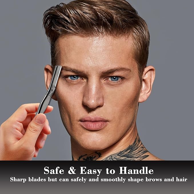Eyebrow Razor for Women and Men, Face Razors for Women, Dermaplane Razor with Protective Silicone Cover, Reusable Metal Handle with 6 Refill Blades, Skin Care Tool - Matte Black