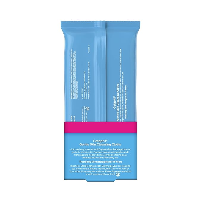 Cetaphil Face and Body Wipes, Gentle Skin Cleansing Cloths, 50 Count, Twin Pack, for Dry, Sensitive Skin, Flip Top Closure, Great for the Gym, Travel, in the Car, Hypoallergenic, Fragrance Free