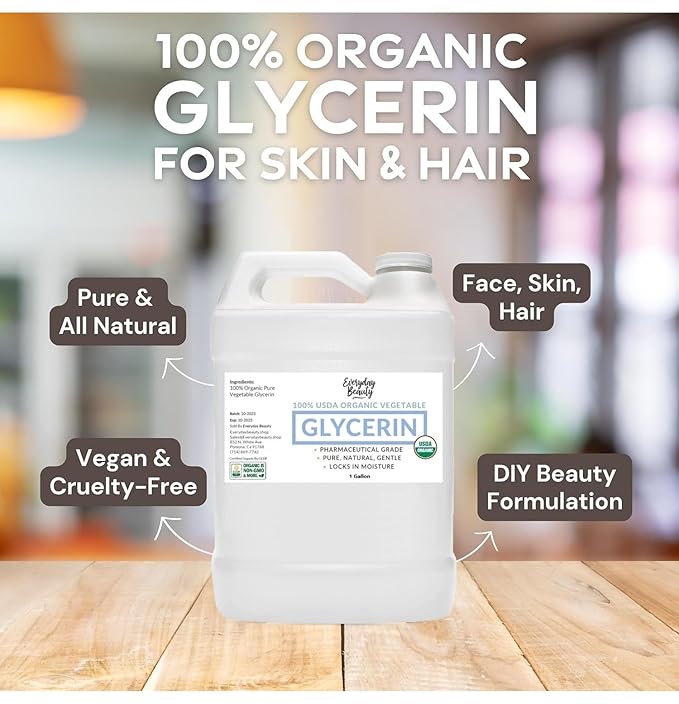 100% Organic Glycerin - Bulk 1 Gallon - For Skin & Hair - Food Grade - USDA Certified - Not From Palm Oil - Perfect Skin and Hair Moisturizer