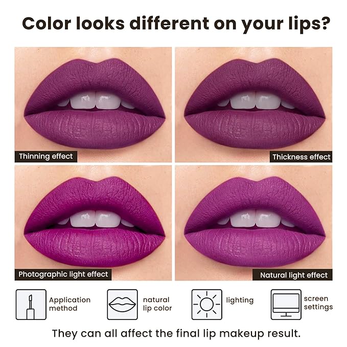 Violet purple Liquid Lipstick - Long Lasting, Smudge Proof, Transfer Resistant Lip Color, Waterproof, Non-Transfer Formula (Purple Potion)