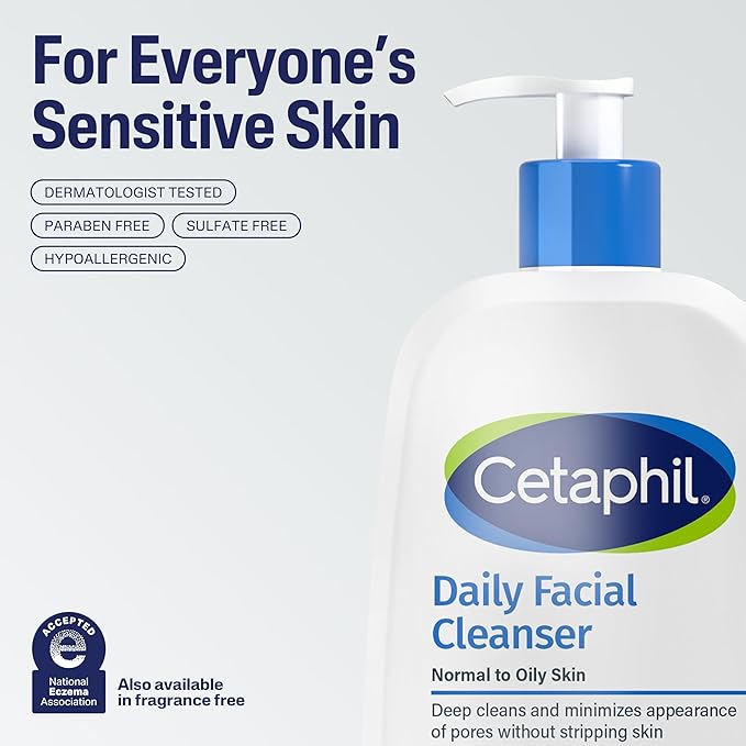 Cetaphil Face Wash, Daily Facial Cleanser for Sensitive, Combination to Oily Skin, 8 oz, Pack of 3, Gentle Foaming, Soap Free, Hypoallergenic