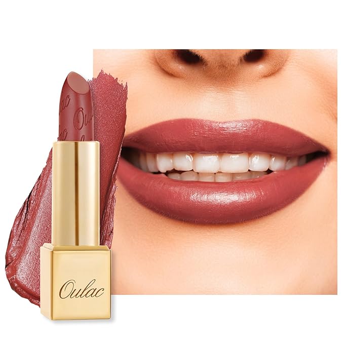 Oulac Matte Terracotta Lipstick with Glow Metallic Finish - Vegan Lipstick for Women, Creamy Texture, Hydrating Clean Beauty Formula, High-End Magnetic Hook Design, GM05 Spice up