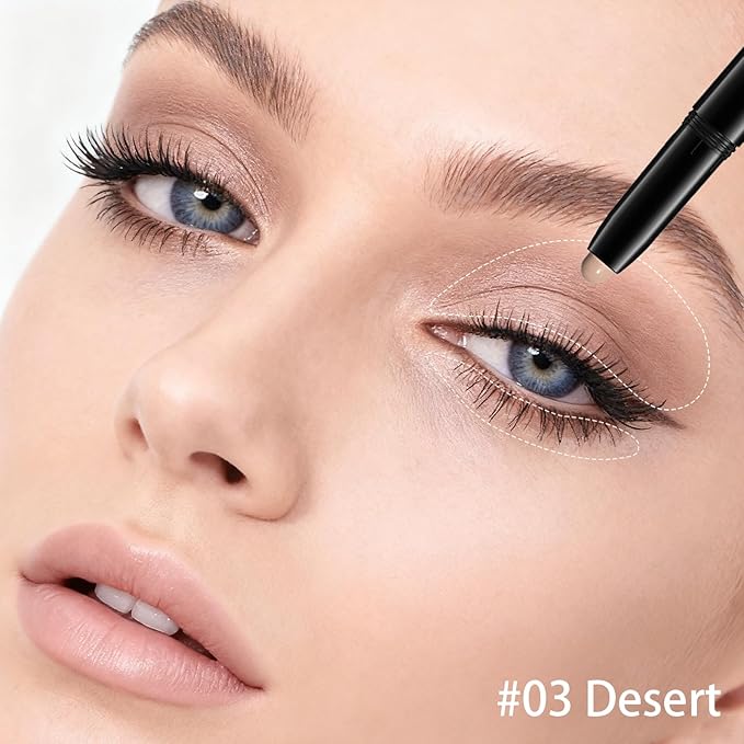 Matte Cream Eyeshadow Stick, Waterproof Eye Shadow Stick, Long-Lasting and Blendable High Pigmented Single Eyeliner Makeup for Women, 3 Desert
