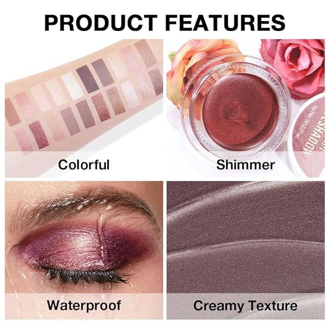 evpct Single Cream Eye Shadow Palette Pot Makeup for Older Women, Taupe Mauve Shimmer Glitter Metallic Monochrome Cream to Powder Eyeshadow Palette Eye Brightener, High Pigment Waterproof Blendable