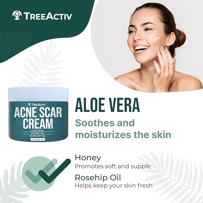 TreeActiv Acne Scar Treatment, 2 fl oz, Scar Cream for Face and Dark Spot Remover, Lotion for Stretch Marks and Body, Acne Scar Removal for All Skin Types, 500+ Uses