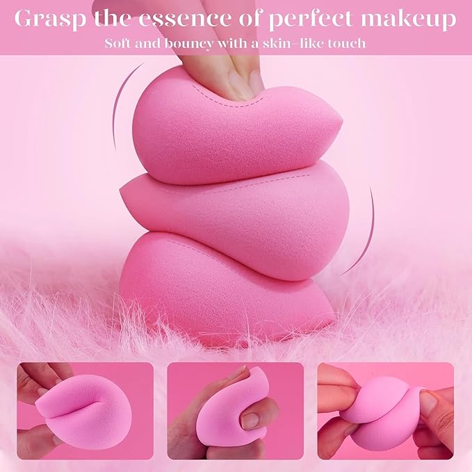 BEAKEY Super Soft Makeup Sponge Set of 6, Makeup Sponges for Foundation, Liquid, Cream and Powder, Pink Beauty Sponge for Blending, 0 Latex Blender