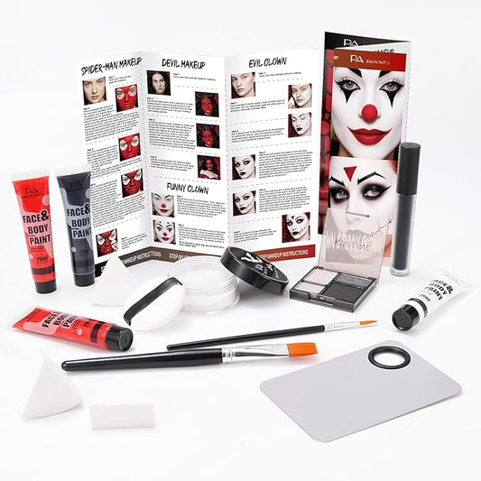 Halloween for Clown Spider Demon Makeup Kit, Professional Halloween SFX Costume Makeup Set for Clown Cosplay ,Water-Based Face Paint Kit with Red Face Paint for Cosplay, Theatre, Party.
