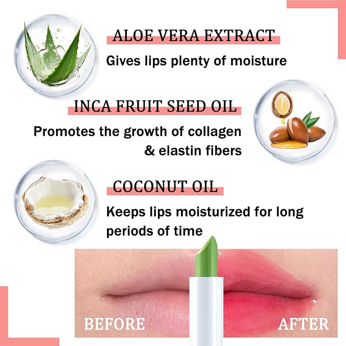 4 Pack Aloe Vera Color Changing Lipstick Set,Magic Temperature Color Change Lip Gloss Makeup Set,Waterproof Tinted Lip Balm Moisturizer,Long Lasting Nutritious Moisturizing PH Mood Lipstick for Women