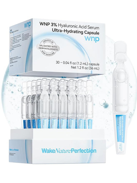WNP 3% 4D Hyaluronic Acid Serum Ultra Hydrating Serum Smoother Skin|Pre-makeup SkinCare|Anti-Aging serum for face Single-Use Vials Skincare for Dry&Sensitive skin(1.2 ml)*30