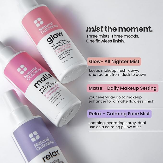 natural outcome Face Mist Trio Collection – Hydrating Facial Mist Spray for Glowing Skin – Rosewater, Lavender & Hyaluronic Acid – Makeup Setting & Refreshing Face Spray Mist
