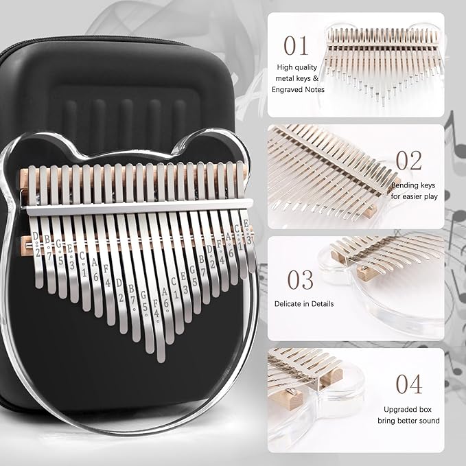Acrylic Kalimba Thumb Piano,YUNDIE Portable 17 Keys Mbira Crystal Finger Piano, Musical Instruments Birthday Gift for Adult Beginners Professional(Clear) (21 Keys)