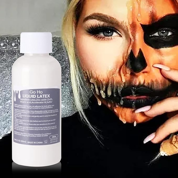 Go Ho Liquid Latex SFX Makeup(2 oz),Halloween Monster Zombie Makeup,Quick Drying Multi-Purpose Liquid White Face Paint for Scar Cut Wound Peeling Skin Wrinkles Stipples Burns Blisters,Clear White