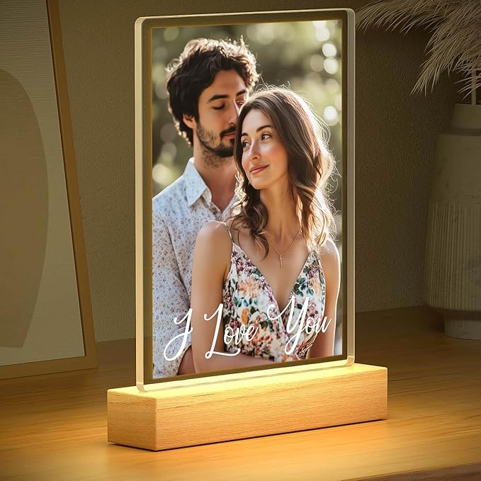 Custom Picture Frame with Photo, Personalized Photo Frame with Night Light, Customizable Picture Frames, Christmas Anniversary Birthday Gifts for Women Men Girlfriend Boyfriend Couple
