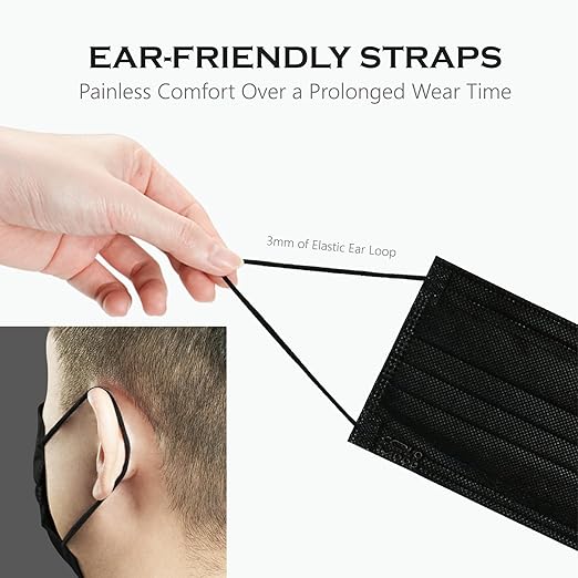 CSD Colo 30 Pcs Black Disposable Face Masks, 3 Ply Adult Mask with Elastic Ear Loop, Nose Bridge Clip, Breathable Comfortable Mask Great for Indoor, Outdoors Use (Cool Black)