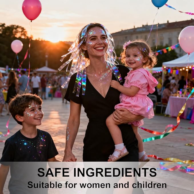 Face Body Glitter Set for Women and Kids, White Silver Purple Holographic Mermaid Sequins Chunky Glitter Makeup for Music Festival Rave Accessories, Christmas, Wedding, New Year, Prom