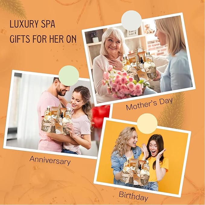Mothers Day Gifts for Mom - Luxury 10-Piece Honey Almond Bath & Body Gift Set for Women, Spa Gift Basket, Pampering Bath Set with Bath Bomb | Christmas Birthday, Perfect Holiday Gift for All Occasion