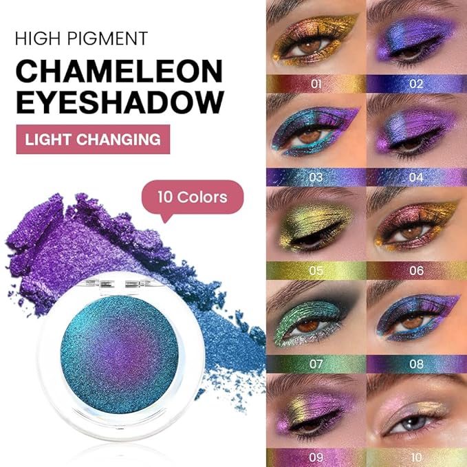 evpct Teal Sapphire Blue Dark Purple Chameleon Single Eye Shadow Palette Makeup for Older Women, Metallic Duochrome Chrome Multichrome Gothic festival Eyeshadow Palette, Face Loose Glitter Eyeshadow