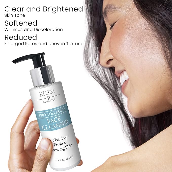Kleem Organics Pro-Collagen Glycolic Acid Face Wash with Salicylic Acid - Organic Face Cleanser for Women & Men to Unclog Pores & Improve Skin Tone and Texture - Gentle Exfoliating Face Wash - 4.05 oz