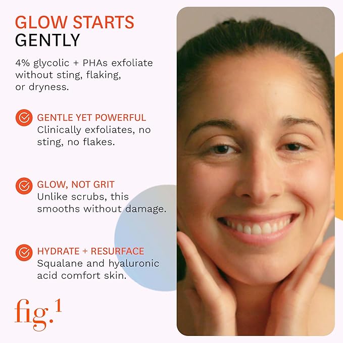 Fig.1 Glycolic Glow Treatment Refill – 4% Glycolic Acid Face Exfoliant, Smoothing Emulsion for Radiant Skin, Hydrating PHA & Squalane, Vegan, 30 ml
